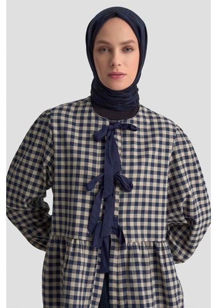 Bağlamalı Karpuz Kol Ekose Tunik 25KM1025 Lacivert modelleri
