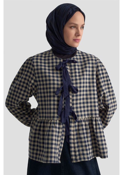 Bağlamalı Karpuz Kol Ekose Tunik 25KM1025 Lacivert fırsatları