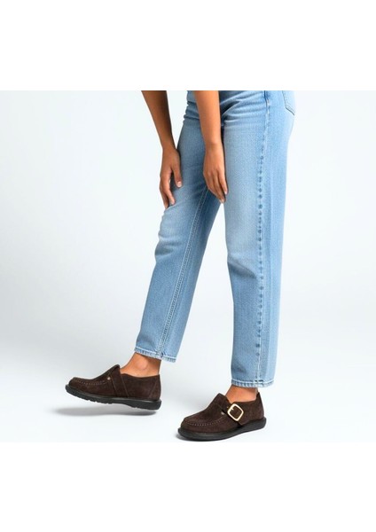 Kahve Süet Hakiki Deri Tokalı ve Lastikli Kadın Casual Ayakkabı indirimleri