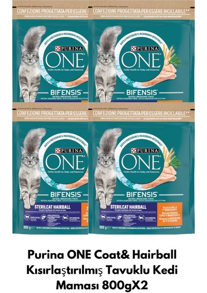 Coat& Hairball Kısırlaştırılmış Tavuklu Kedi Maması 800GX4