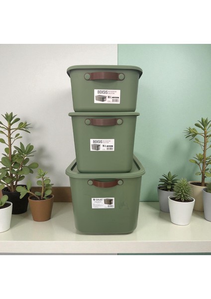Boxsis 3'lü Set (10 ,15 ve 20 Lt) Çok Amaçlı Düzenleyici Kapaklı Kutu – Dekoratif Saklama Kutusu
