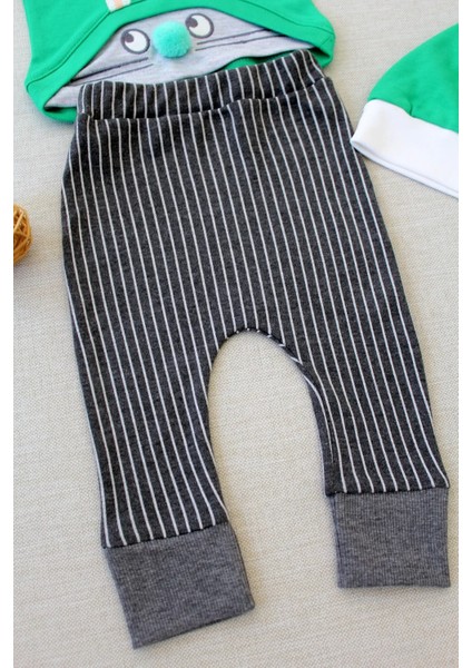 Litaetrend 3-6 6-9 9-12 Ay Şımarık Tavşan Nakışlı Şapkalı Uzun Kollu Sweat 3lü Kız-Erkek Bebek Takımı Yeşil modelleri