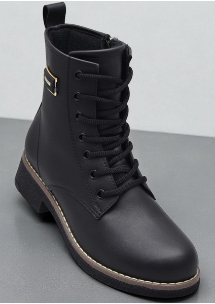 4659 Kadın Bot Ayakkabı Kaymaz Taban Fermuarlı Bağcıklı Günlük Kadın Bot