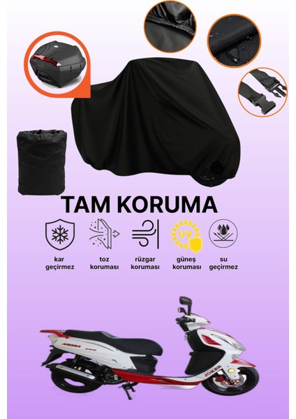 Siyah Arka Çanta Uyumlu Arora Ar 150T-N2 Nostalji Uyumlu Motosiklet Brandası, Koruyucu Örtü