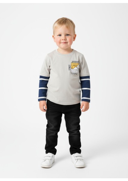 Yazı Baskılı Çift Renk Erkek Çocuk Sweatshirt