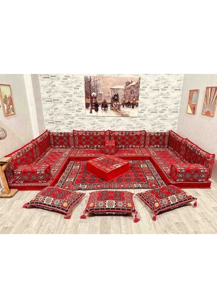 Şark Köşesi Otantik Dokuma Lüks Minder Takımı Kırmızı 19 Parça