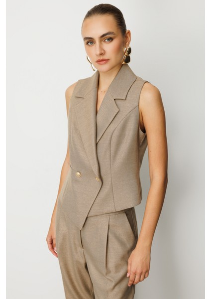 Kadın Kruvaze Yaka Ince Fitilli Yelek 5053 Gold fiyatları
