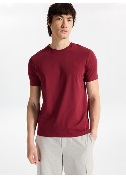 Bisiklet Yaka Düz Bordo Erkek T-Shirt M4WM-TST-1987