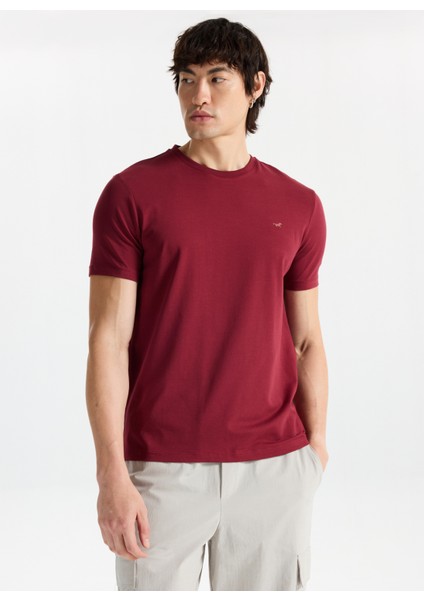 Bisiklet Yaka Düz Bordo Erkek T-Shirt M4WM-TST-1987 modelleri