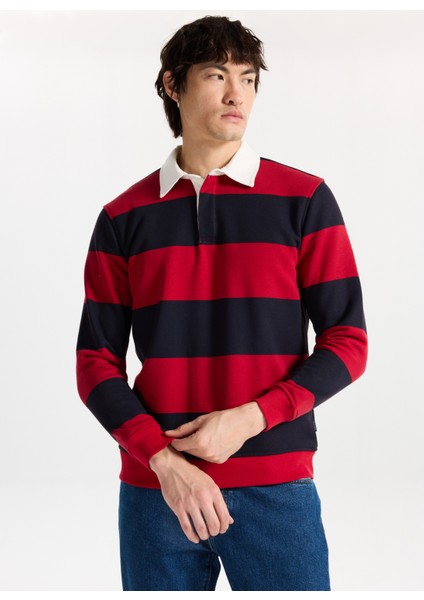 Gömlek Yaka Kırmızı - Lacivert Erkek Sweatshırt M5WM-SWT1523 fiyatları