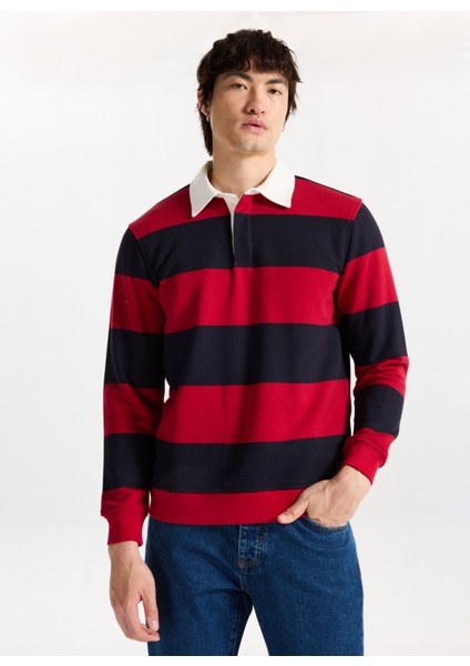 Gömlek Yaka Kırmızı - Lacivert Erkek Sweatshırt M5WM-SWT1523 fırsatları