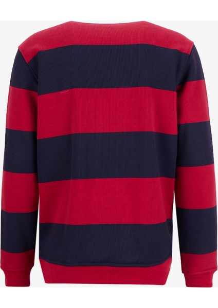 Gömlek Yaka Kırmızı - Lacivert Erkek Sweatshırt M5WM-SWT1523