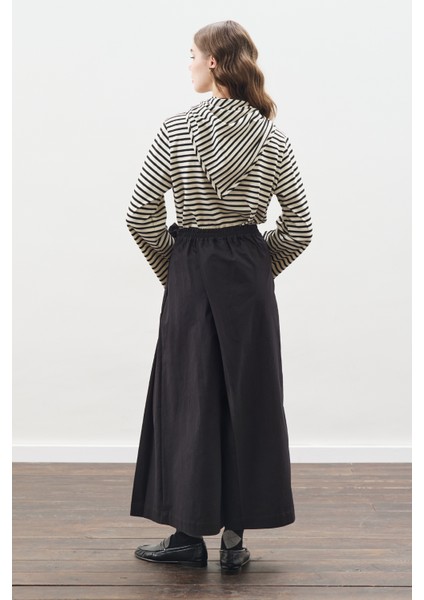 Şal Detaylı Çizgili Tshırt Siyah