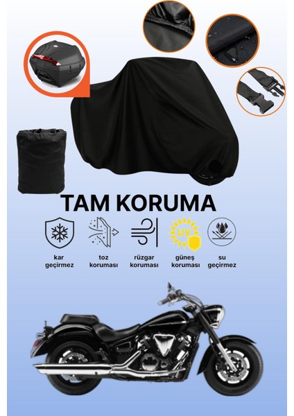 Siyah Arka Çanta Uyumlu Yamaha Xvs 1300 A Uyumlu Motosiklet Brandası, Koruyucu Örtü