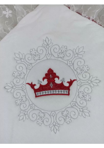 Litaetrend Yenidoğan Saray Kadife Taç Nakışlı Inci Fiyonklu Dantel Duvak Trilüks Kundak Bebek Battaniye Bordo modelleri