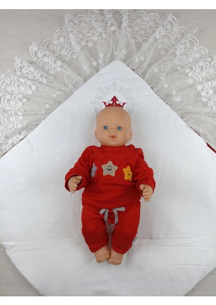 Litaetrend Yenidoğan Saray Kadife Taç Nakışlı Inci Fiyonklu Dantel Duvak Trilüks Kundak Bebek Battaniye Bordo fırsatları