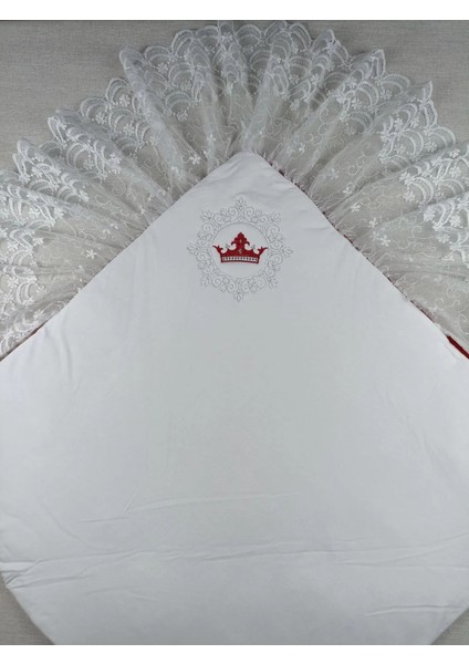 Litaetrend Yenidoğan Saray Kadife Taç Nakışlı Inci Fiyonklu Dantel Duvak Trilüks Kundak Bebek Battaniye Bordo indirimleri