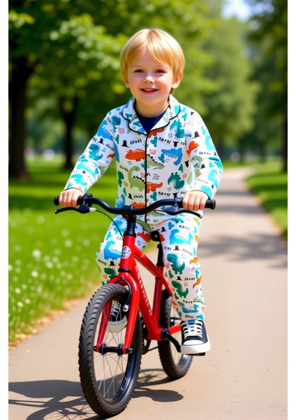 Dinozor Desenli Erkek Çocuk Uzun Kollu Pijama Takımı Kaliteli Şık Rahat Günlük fiyatları