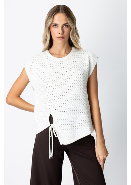 Kadın Önü Bağlamalı Süveter 65337 Ekru