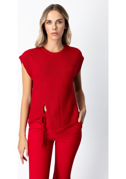 Kadın Önü Bağlamalı Süveter 65337 Kırmızı