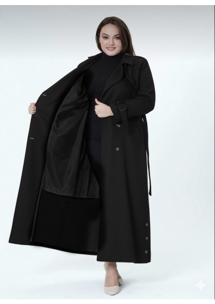 Belur Kadın Büyük Beden Astarlı Tam Boy Ceket Yaka Kaşe Kaban modelleri