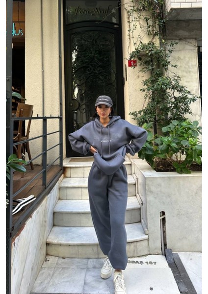 Kadın Balance Kapüşonlu Baskılı Oversize Eşofman Takım