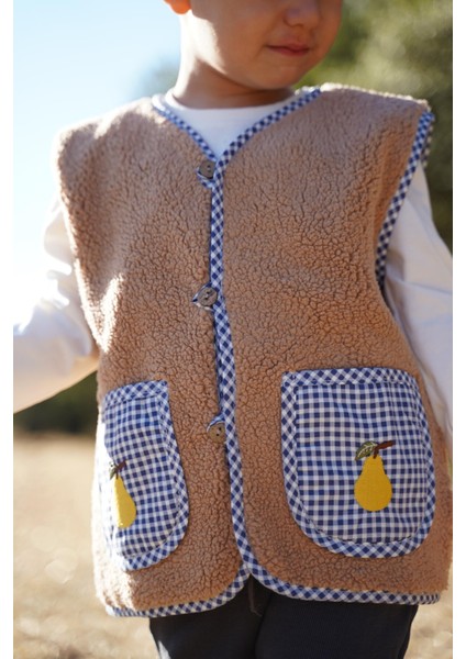 Armut Nakışlı Kahverengi Teddy Bebek Çocuk Yeleği