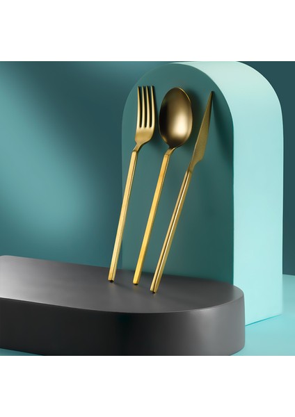 Venüs Titanyum Mat Gold 72 Parça 12 Kişilik Çatal Kaşık Bıçak Seti 304 Kalite 4 mm