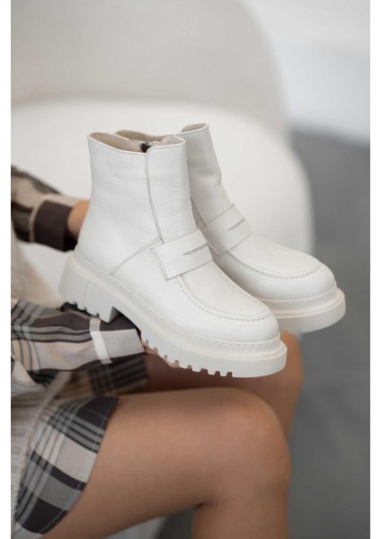 Alice Kadın Hakiki Deri Loafer Bot Ekru