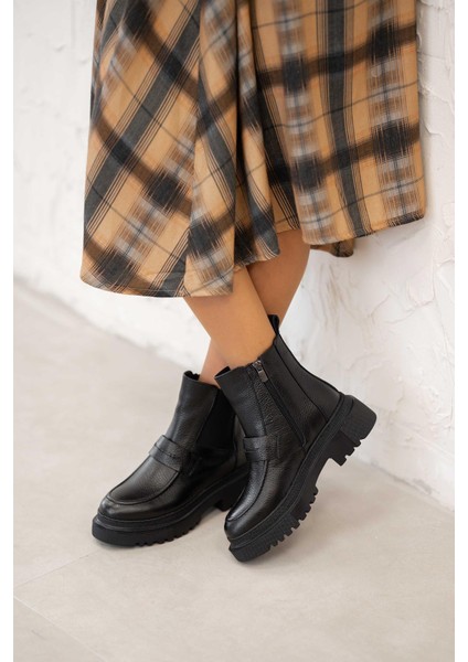 Adda Hakiki Deri Lastikli Kadın Bot Ksiyah fiyatları