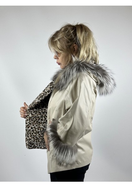 Çift Taraflı Giyilebilir Kadın Deri Mont 340