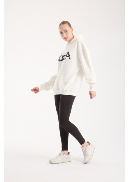 Kadın Kabartma Baskılı Oversize Sweatshirt