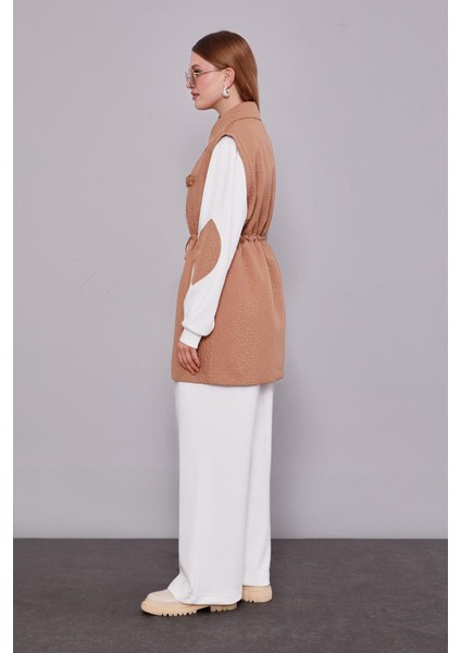 Camel Kendinden Desenli Yelekli Üçlü Takım modelleri