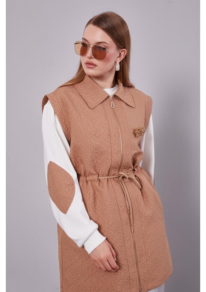 Camel Kendinden Desenli Yelekli Üçlü Takım fırsatları