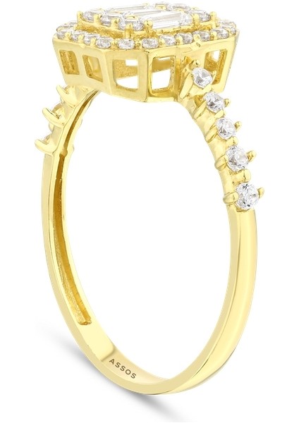 Altın Baget Taşlı Tasarım Yüzük - 14K fiyatları