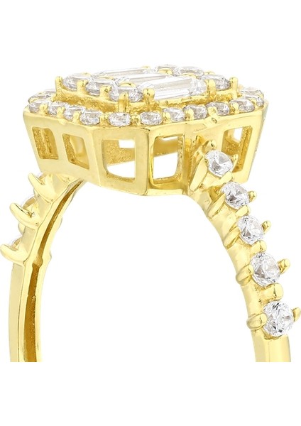 Altın Baget Taşlı Tasarım Yüzük - 14K fırsatları