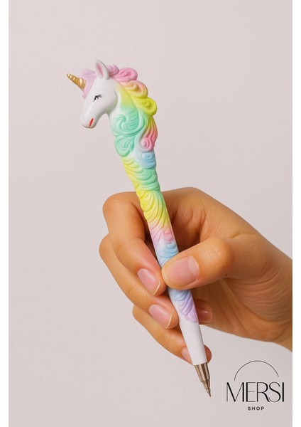 Unicorn Tasarımlı Tükenmez Kalem | Renkli Polyester Dekoratif Kalem 16CM Hediyelik modelleri