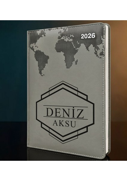 Kişiye Özel Isimli Termo Sert Kapak 2026 Gri Ajanda -4, Öğretmenler Günü Hediyesi, Yeni Iş Hediyesi
