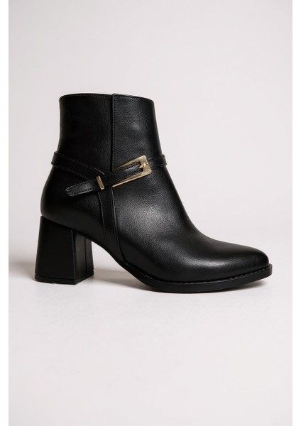 Zarif Siyah Fermuarlı Tokalı Kadın Sivri Burun Yarım Bot indirimleri