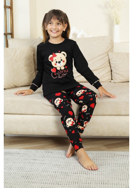Kız Çocuk Ayıcık Baskılı %100 Pamuk Interlok Kumaş Pijama Takımı 12347 fiyatları
