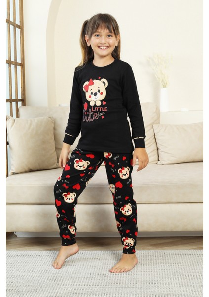 Kız Çocuk Ayıcık Baskılı %100 Pamuk Interlok Kumaş Pijama Takımı 12347 fırsatları