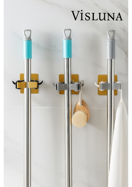 ( 2 Adet ) Mop Tutucu Fırça Sapı Tutucu Sihirli Tutacak Pratik Yapışkanlı Duvar Askı Aparatı