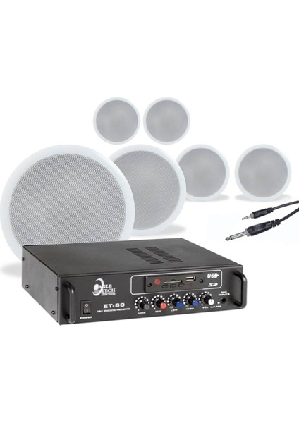 6 Adet Beyaz Tavan Hoparlörlü 100V Anfi Müzik Sistemi | Mağaza ve Ofis Kullanımı