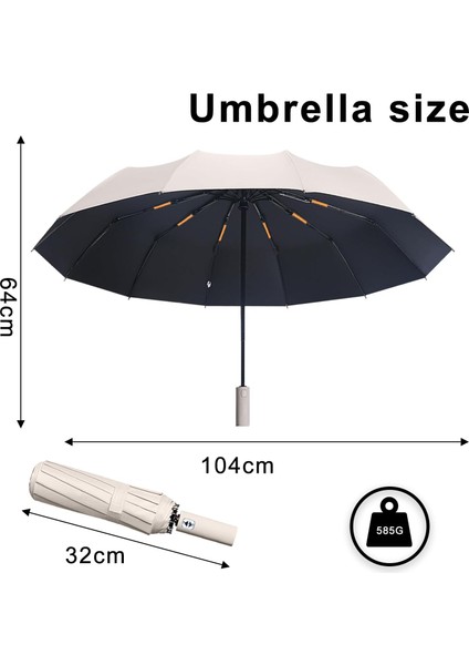 Katlanabilir Otomatik Şemsiye – Bej, Rüzgara Dayanıklı, Su Geçirmez fiyatları