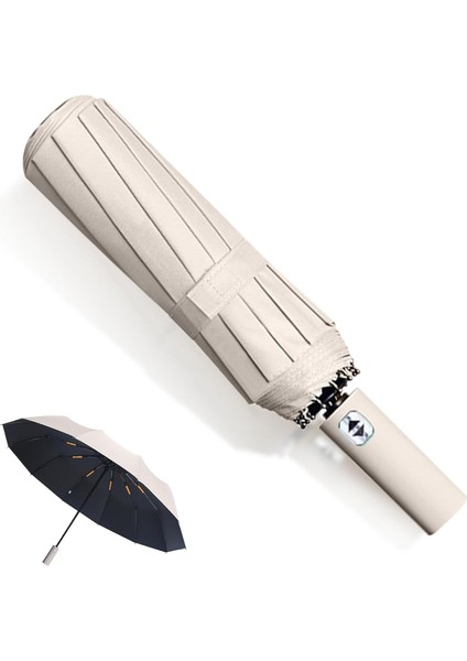 Katlanabilir Otomatik Şemsiye – Bej, Rüzgara Dayanıklı, Su Geçirmez modelleri