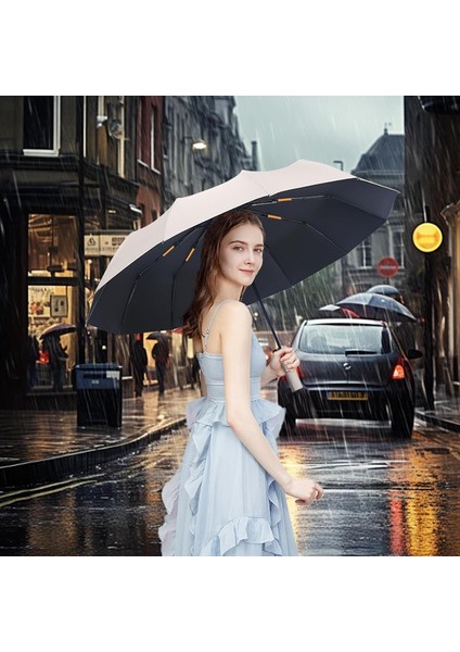 Katlanabilir Otomatik Şemsiye – Bej, Rüzgara Dayanıklı, Su Geçirmez fırsatları