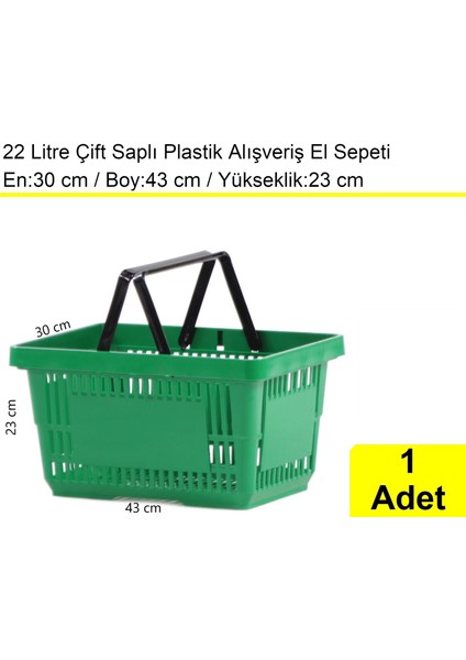 Plastik Market Alışveriş El Sepeti 22 Litre Yeşil 1 Adet