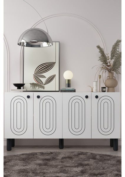 8202-1DD KB150 Konsol, Tv Ünitesi Beyaz-Siyah