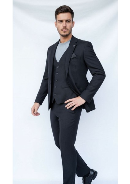 Siyah Fitilli Kadife Erkek Takım Elbise – 3 Parça Yelekli, Şık ve Modern Slim Fit Kesim indirimleri