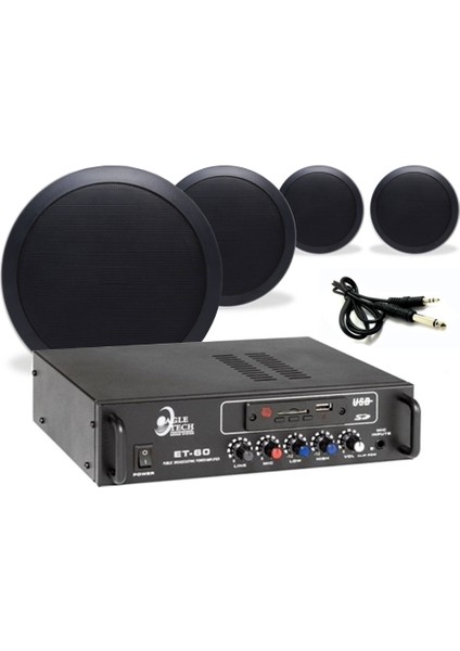 4’lü Siyah Tavan Hoparlör Seti 100V Anfi Uyumlu | Kafe Mağaza Müzik Sistemi